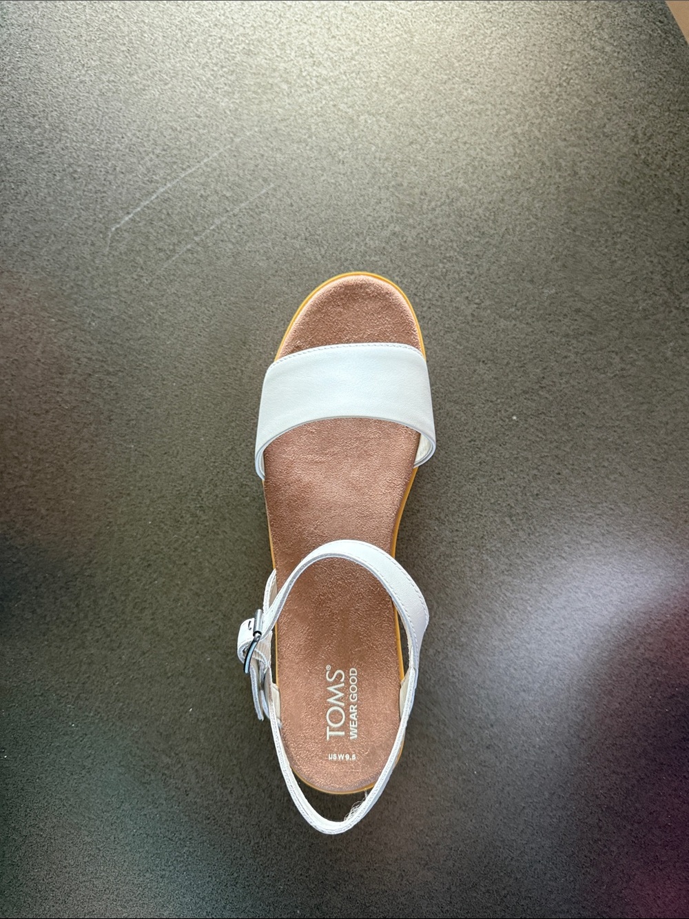 TOMS White Leather Ankle-Strap Sandal with Tan Footbed